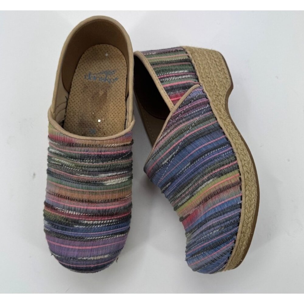 Dansko Multicolor Striped Jute Pro Artisan Weave Slip-On Clogs Size 7.5 - 8 Prof